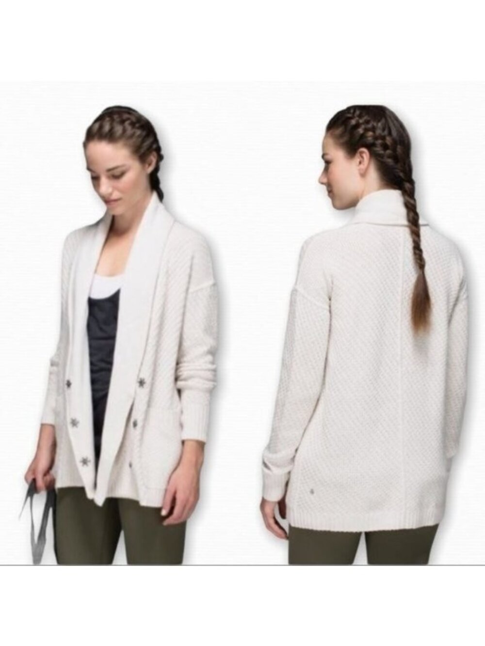 Lululemon Post Practice Cardigan Heathered Oatmeal Snap Closure